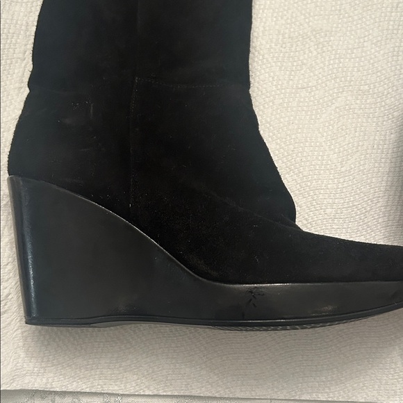 Stuart Weitzman Black Suede Knee-High Wedge Boots - Picture 8 of 14